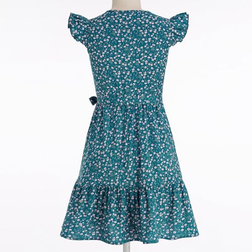 AWIBMK Mommy and Me Matching Dresses Boho Floral Ruffle A Line Dress Summer Self-Tied Belt Mom Daughter Outfits3