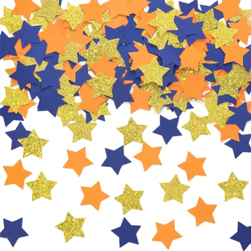 Image of MOWO Gold Blue Orange Star Confetti Table Decoration, 1.2 inch, 200pc | Graduation Birthday Retirement Theme Party, eid