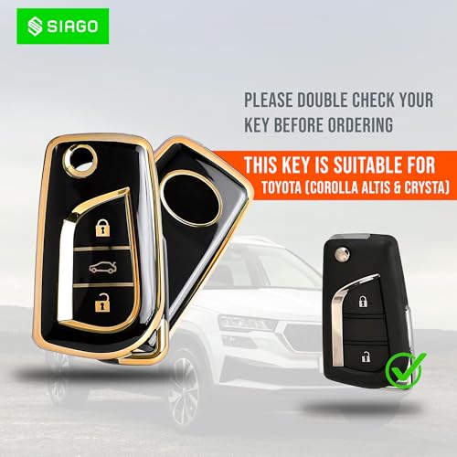 Image of SIAGO SIA343 TPU Key Cover and Metal Keychain Compatible for Toyota Corolla | Altis | Innova Crysta 3 Button Car Smart Key (Black Pack of 1)