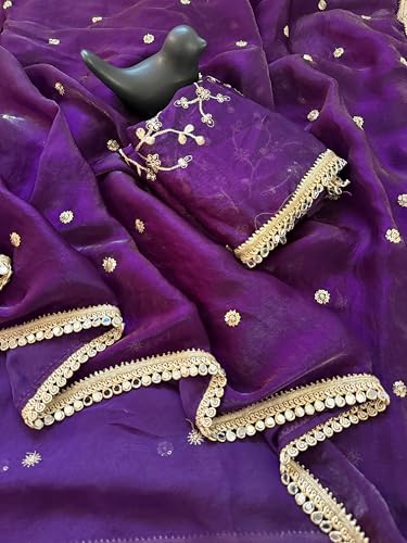Image of Space Sattin Multi Sequence Full Worked Saree With Original Mirror Lace & Havey Sequence Full Worked Unstitched Blouse Piece
