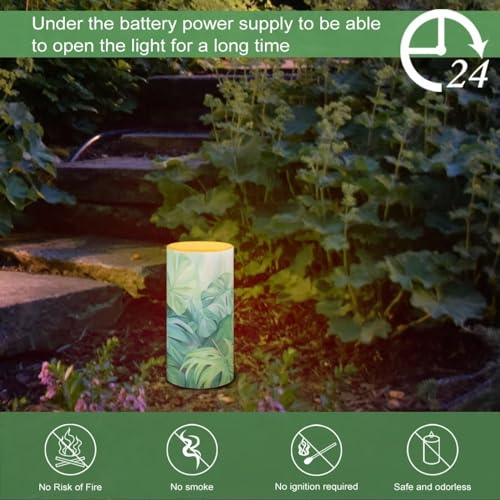 Image of LED Flickering Candles Battery Operated Candles with Remote Control Timer Flickering Wick Pillar Candles Home Bedroom Bathroom Outdoor Indoor Decoration, Green Monstera Leaf
