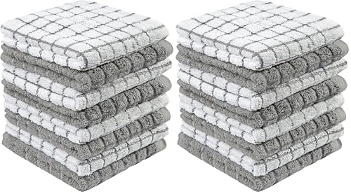 Image of Bumble Dish Towels & Dish Cloths (16 Pack) | 100% Cotton Kitchen Towels | 12 inch x 12 inch | 405 GSM | Soft, Highly Absorbent & Durable Rags for Washing Dishes | Gray