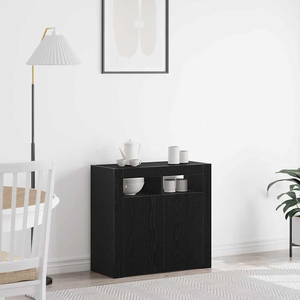 vidaXL Buffet Chêne Noir 80 x 35 x 75 cm Bois d'ingénierie, Buffet rectangulaire élégant pour Le Salon, Meuble de Rangement Moderne, Cabinet d'intérieur Polyvalent