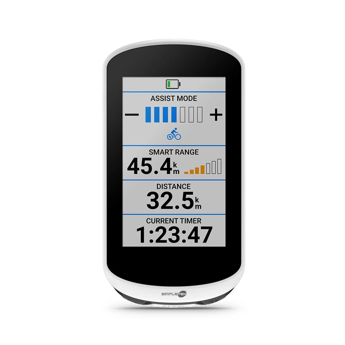 SIMPLETEK - Ciclocomputer Gps Lcd 3" Con Supporto Alimentato Continuo | mappe integrate, altimetro barometrico, IPX7, 240 x 400 pixel, autonomia 16 h, memoria 16 GB, Bluetooth, ANT+, LiveTrack