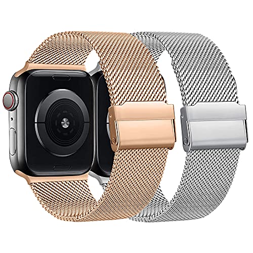 Apple Watch Series 5 Correa Coholl 2Pack Correa Compatible con Apple Watch 38/40/41/42/44/45mm,Pulsera de Metal de Acero Inoxidable Correa para iWatch...