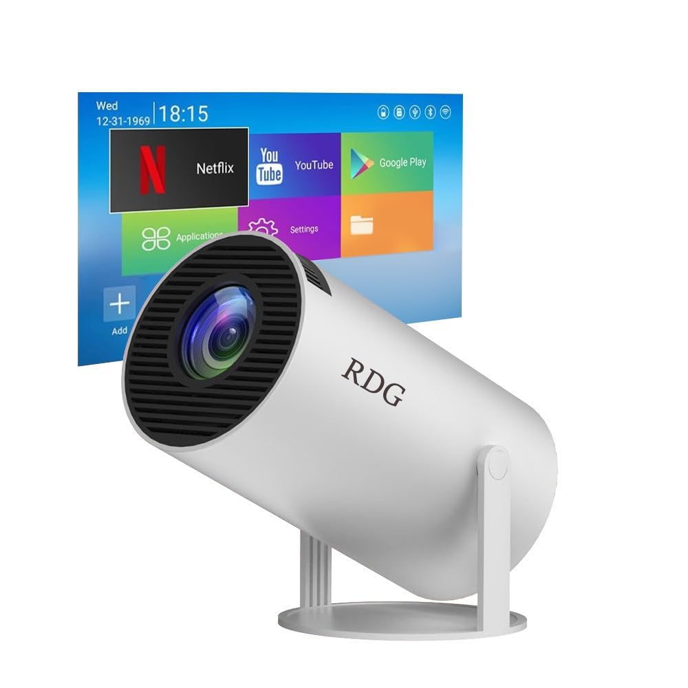 Salange HY300 Portable Projector Android 11 Mini Smart Projector, 220 ANSI, 4K/1080P, Wi-Fi 5G BT 5.0, 180 Degree Rotation, Auto Horizontal Keystone Correction, 250" Image (US Plug) White