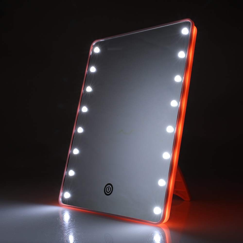 Lampa biurkowa LED do makijażu z dotykowym ściemniaczem, 16 świateł, zasilanie bateryjne, do blatu, czarne lusterko kosmetyczne ze stojakiem