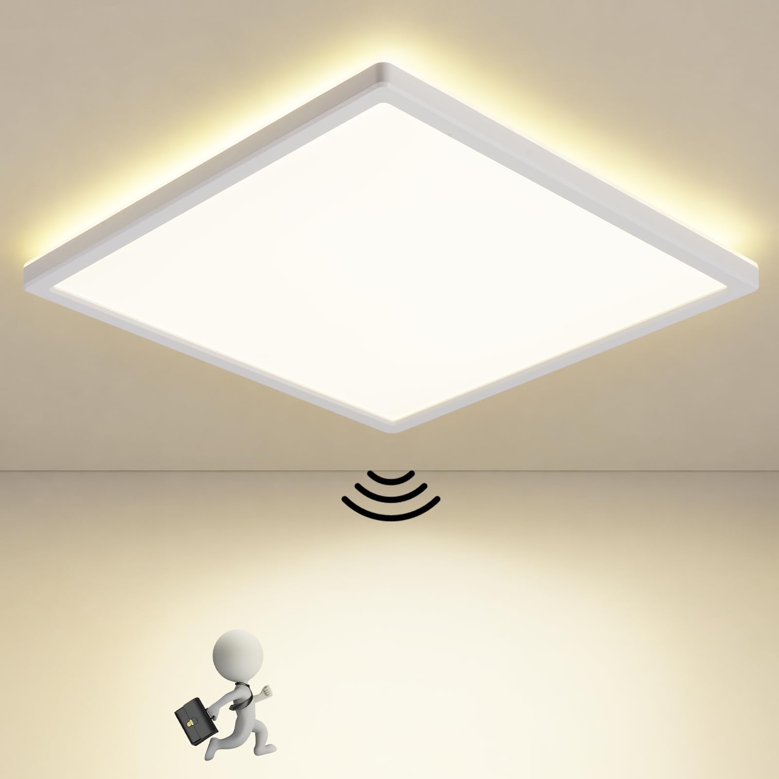 CBJKTX Plafonnier LED avec détecteur de mouvement carré 30x 0cm 18W 4000K