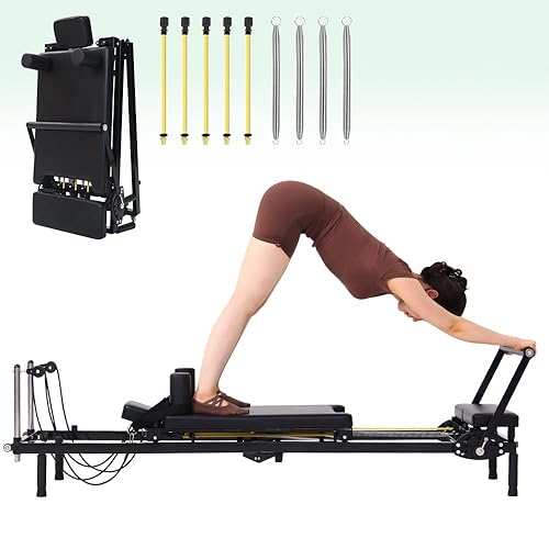 Foldable Pilates Reformer Machine, Dual Resistance with Springs and Cords,