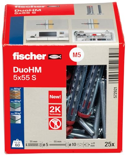 fischer DuoHM Cavity Wall Fixings 5 x 55mm with Screws 25 Pack - 3
