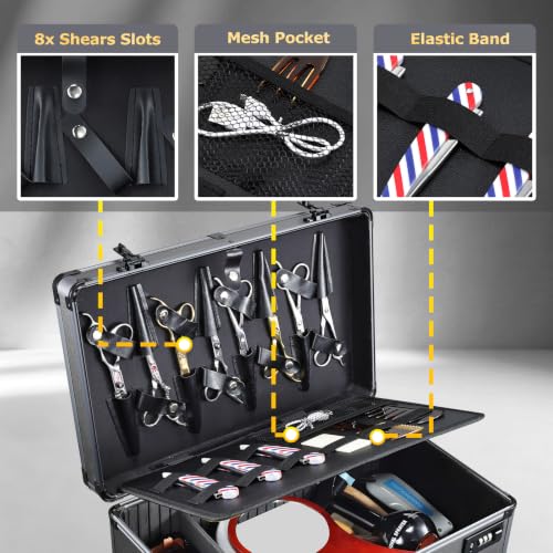 Image of Yueieoun Professional Barber Case - Portable Barber Tool Case Hair Clipper Organizer with Combo Locks, Detachable Trays for Clippers, Shears, Razors, Trimmers - Secure Storage for Barbershop or Travel