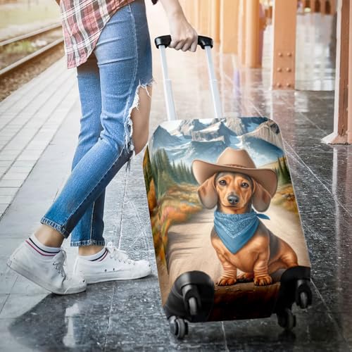 Welcome Fall Western Cowboy Dachshund Enjoys Majestic Autumn Travel Luggage Cover Wiener Dog Lover Gifts Idea Suitcase Dust Protective Decor - 010073