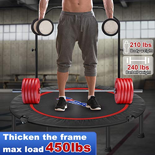 Tomser 48" Foldable Mini Trampoline - Fitness Rebounder For Kids Adults With 4 Levels Height Adjustable Foam Handle Exercise Trampoline Indoor Outdoor Workout Max Load 450Lbs #TOP1