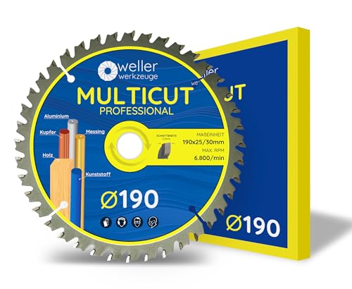 WELLERWERKZEUGE Lama per sega circolare professionale MULTICUT, 190 x 30 mm + 25 mm, 40 denti, per legno, plastica, alluminio, adatta per sega circolare a batteria