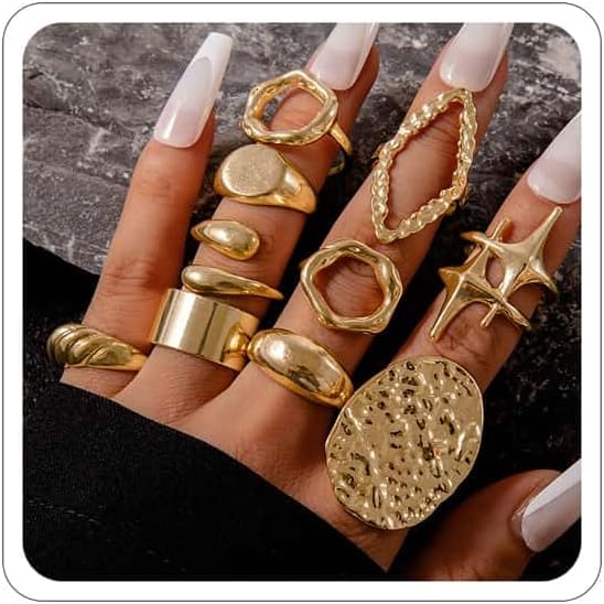 Gold Silver Rings for Women Pearl Colorful Rhinestone Waterproof Chunky Silver Ring Non Tarnish Gold Ring Set Stackable Statement Rings Adjustable Open Fashion Jewelry