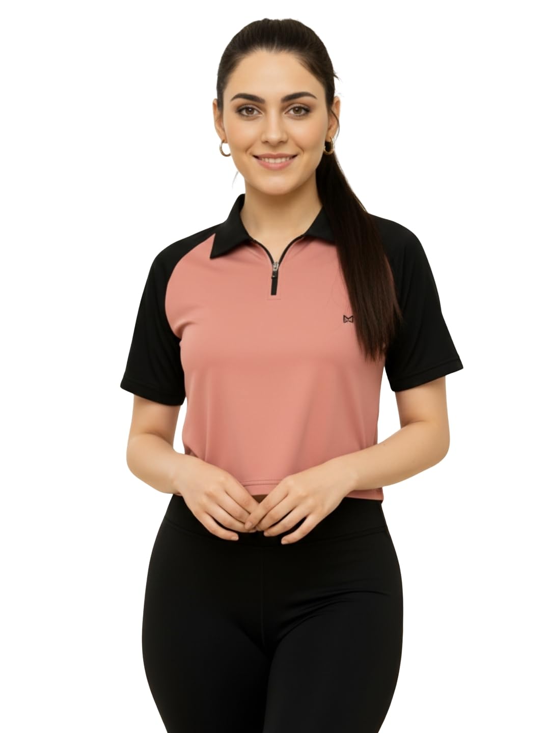 white moon Gym Crop Top for Women, Gym T Shirt for Women Workout, Stretchable, Training Wear, Workout, Running, Quick Dry Gym Wear Top, High Collar Zip (Pack of 1)-picture-19