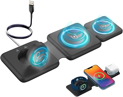 GenieX Cargador inalámbrico Nano 3 en 1 estación de carga inalámbrica Apple y Samsung cargador de viaje plegable para múltiples dispositivos iPhone