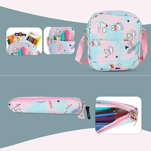 Image of Storite 3 in 1 School Bag Set for Kids Girls 15L | Backpack with Lunch & Pencil Pouch |Stylish Water-Resistance Lightweight Durable for Travel | Birthday Gift (Purple Blue - 33x14x43 Cm)