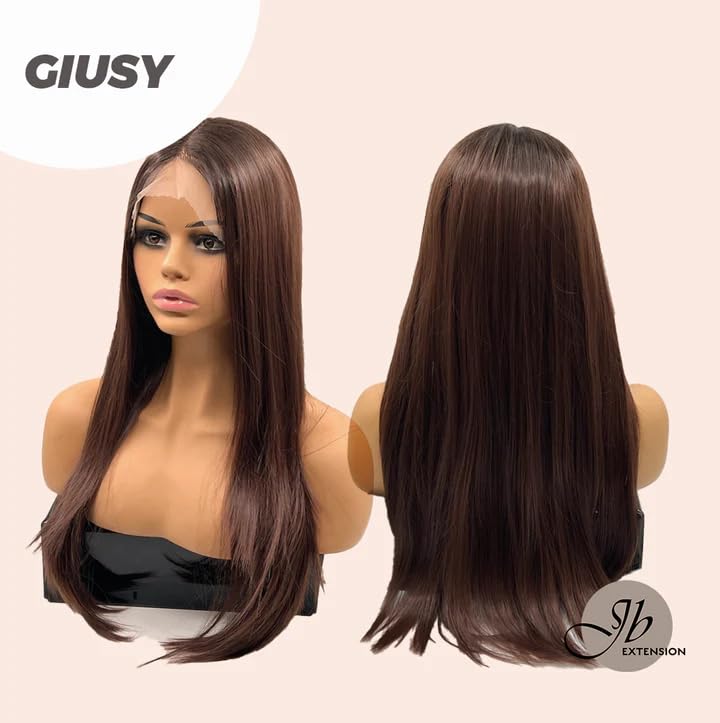 Miniatura 6 de GIUSY - Peluca de encaje frontal, pelucas largas y rectas de color marrón para mujer, pelucas sintéticas naturales para uso diario (pelucas de