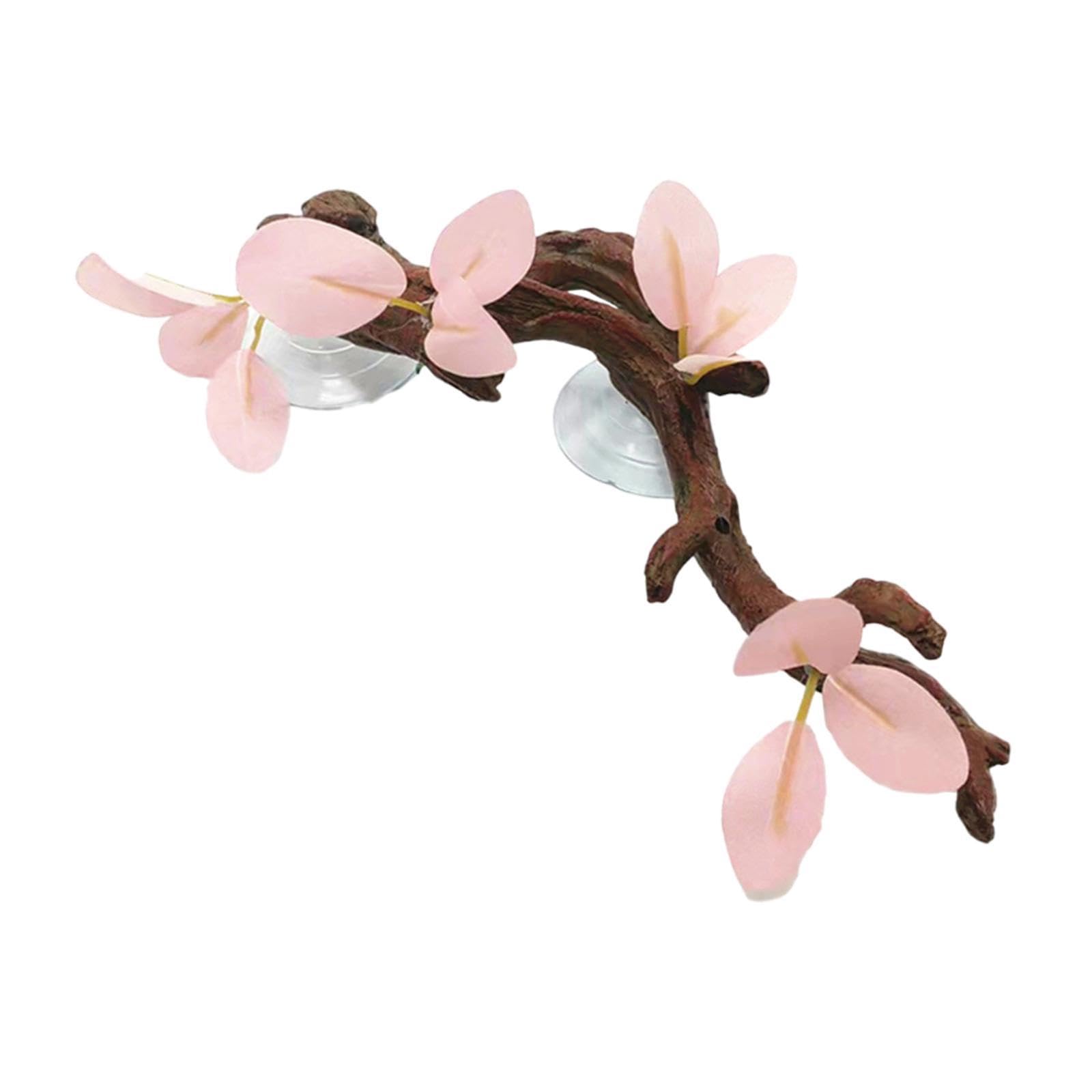 Sharplace Gecko Plant Ornament Reptiles Plants Amphibian Tank Accessories Crab Habitat Terrarium Plant Decoration Reptile Corner Branch, pink leaves