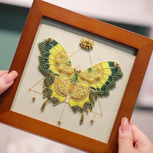 Craftreasure Embroidery Kit for Adults Butterfly Embroidery Kit for Beginners Include Embroidery Beads Threads for Craft Lover Hand Stitch with Embroidery Skill Technique (Green - Easy)