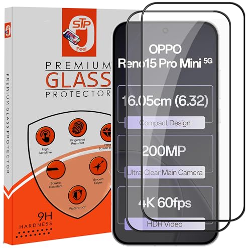 Image of STP FEEL Premium HD+ Tempered Glass Screen Protector Guard Compatible For Oppo Reno 15 Pro Mini 5G (6.32 Inch, Pack of 2) | Edge to Edge Coverage With Easy to installation kit for Smartphone