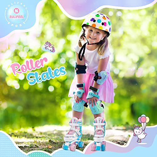 image for SULIFEEL Rainbow Unicorn 4 Size Adjustable Light up Roller Skates for 