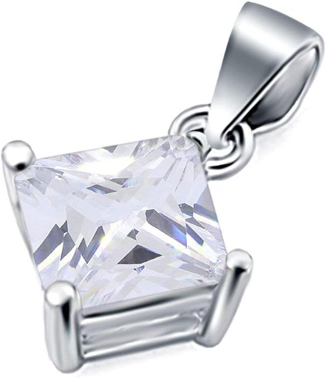 Blue Apple Co. Solitaire Pendant for Necklace Princess Cut Square Simulated Cubic Zirconia 925 Sterling Silver