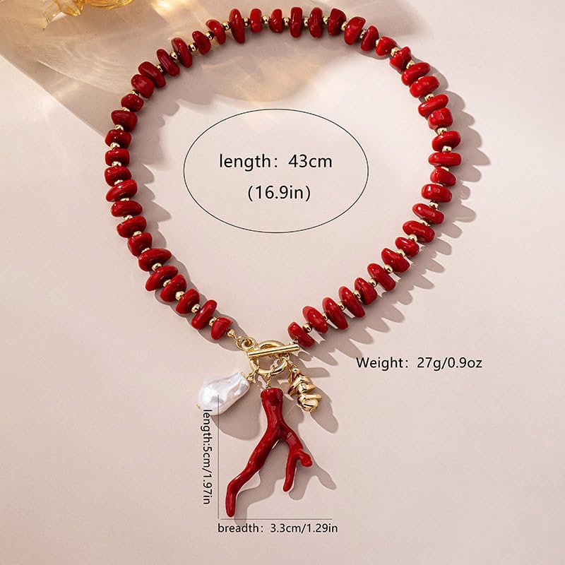 Red Coral starfish Choker Necklace for Women Dainty Red Acrylic Irregular Bead Ocean Pendant Necklace Valentine's Day Statement Jewelry Accessories for Women - Image 5