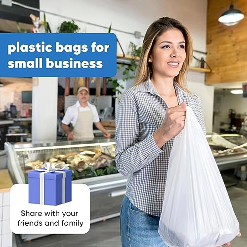 Image of LimonLaviu Plastic Bags - 300 Pack (11.5'x 6.5 inch x 21') with Handles for Small Business, Restaurants, Grocery & Trash