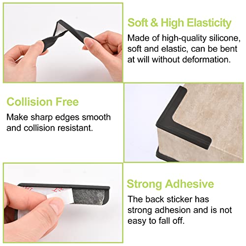 Image of Window Corner Guards, 8Pcs L-Shaped Window Corners Protectors Self Adhesive Silicone Bumper Anti-Collision Table Corner Protectors for Protecting Window Furniture Edge (Black)