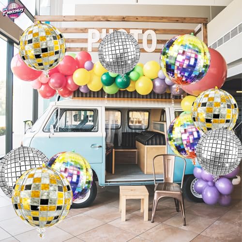 Image of 6pcs 22 Inch Colorful Disco Ball Balloons, Silver Big Disco Balloons, Pink Multicolor 4d Large Foil Balloon For Birthday Baby Shower 70s 80s 90s Theme Party Wedding Engagement New Year Decorations