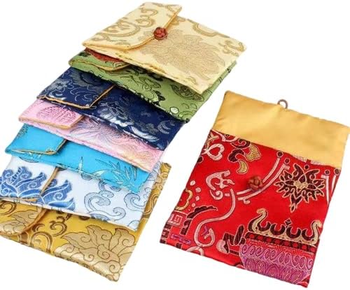 Only My Live Home 10pcs Customized Jewelry Packaging Bags Small Silk Brocade Cloth Pouches Wholesale Chinese knot Women Purse Pouches (mixed color （10pcs pattern random)