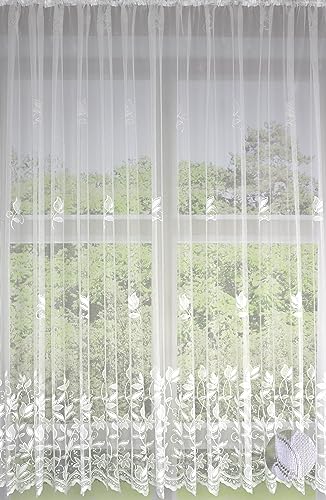 Clever-Kauf-24 Fertiggardine Edel Jacquard Universalband versch. Größen Vorhang Gardine weiß BxH 300x225cm