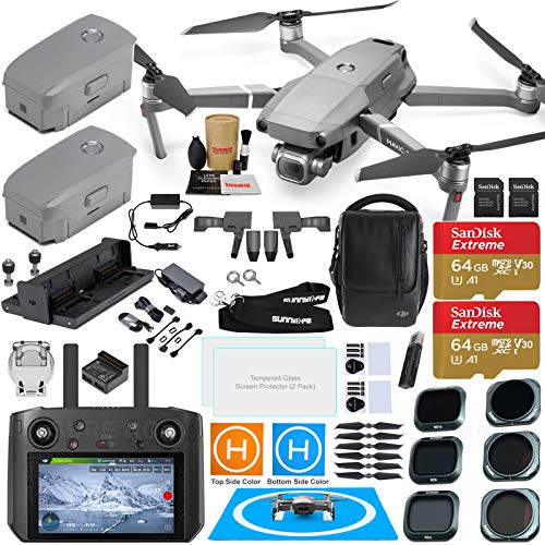 DJI Mavic 2 PRO Drone Quadcopter with DJI Smart Controller (W/Touch Screen Display) and Fly More Kit Bundle with 3 Batteries, ND & Adjustable Polarizer Filter Set and Must Have Accessories (11 Items)
