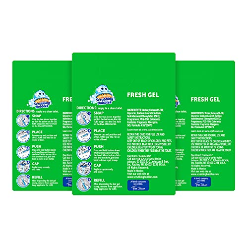 Image of Scrubbing Bubbles Fresh Gel Toilet Bowl Cleaning Stamps Refills, Helps Keep Toilet Clean and Helps Prevent Limescale & Rings, Rainshower Scent, 12 Stamps (Pack of 3)