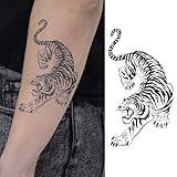 WEEKINK Tiger Temporary Tattoo for Men & Women – 2 Sheets of Realistic Black Ink Beast Fake Tattoo, Bold Animal Body Art for Arm, Chest, Back & Shoulder