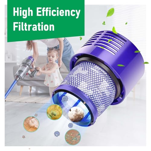 Image of V10 Filter Replacement Compatible with Dyson V10 Animal, Absolute, Cyclone & SV12 Cordless Vacuums, Washable HEPA Filter (Part 969082-01) with Detangling Cleaning Tool, 3-Pack