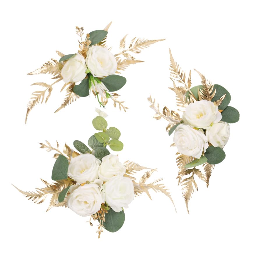 CCUUHJ Set of 3 Wedding Cake Toppers White Flowers for Cake Decorating Artificial Cake Flowers for Wedding Anniversary Birthday Party Home Decor (White)