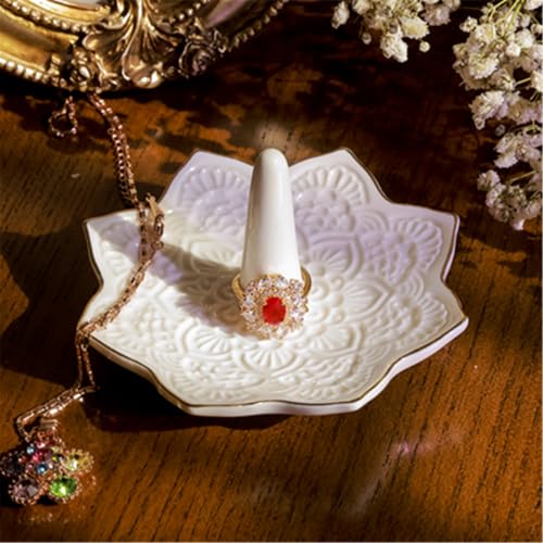 Image of Ceramic Mandala Ring Holder Dish, Decorative Jewelry Holder Trinket Tray Room Decor, Engagement Wedding Birthday Gifts for Women Girls (white)