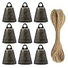 MrMrKura 9Pcs Vintage Bronze Tin Jingle Bells 146 X 1inches Jingle Bells for Crafts Cow Bell Bells on Jute Rope Christmas Bells for Decoration for Dog Potty Training