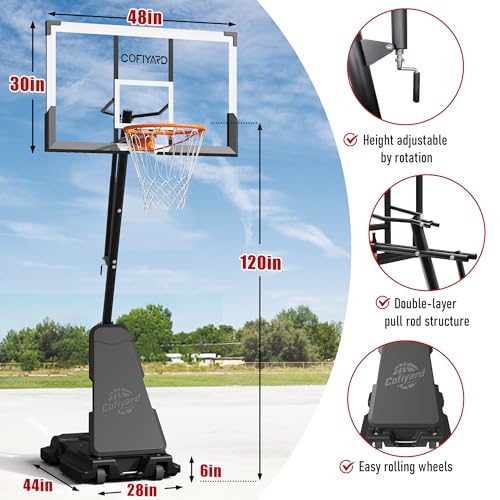 Image of Cofiyard Basketball Hoop Outdoor with 44 /48 /54 Inch Shatterproof Backboard,10FT Height Portable Basketball Hoop with Sandbag, Adjustable Basketball Goal with Wheels