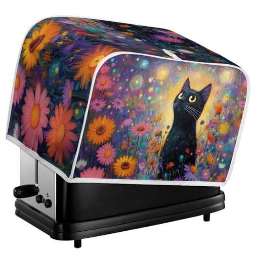 Image of Talayituse Black Cat Daisy Print 4 Slice Toaster Dust Covers Kitchen Small Appliance Cover, Thanksgiving Stain Resistant Dust Protection Bread Machine Cover with Top Handle, M