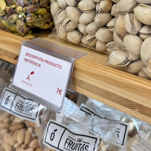 Kit 50 Portaprecios para balda de Madera. Etiqueta de 39x60mm. Transparente. Carteles para Precios, Etiquetas Precios Tienda, Portaprecios Estantería, Portaetiquetas, Etiquetas Precios Tienda