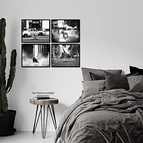 New York City Wall Art, Funny Posters – Unframed Set Of 4 (8X10 Inch) – Black And White Wall Art, Cool Posters, Safari Animals Cheetah Giraffe Gorilla Zebra Prints Pictures For Bedroom Wall Decor, Nyc Wall Art, Artsy Photos, Wall Art Bedroom For Teen Boys Girls Guys Mens, Black And White Pictures For Wall Decor (8X10 Inch) #TOP3