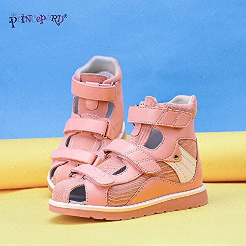 princepard Orthopedic Shoes for Children with Flat Foot Corrective Insoles,Summer High-Top Pink Sandals for Toddlers and Kids First Walking Shoes4