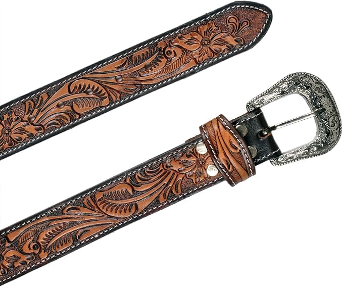 Leather Belt Good Handmade Beaded Men's Quality Thick Durable Wax Colorful Designs Cowboy Western Style Alloy Classic Fitted Casual Formal Wear in Pant Trouser Jeans Size: W-34-37/L-43in3