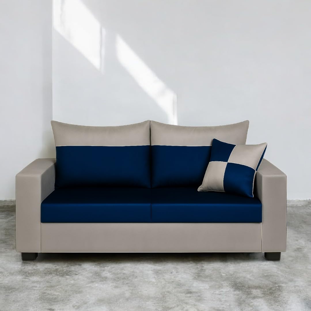 FURNY Arissa 2 Seater Fabric Sofa Set (Light Grey-Dark Blue) | Premium Velvet Finish | Durable Comfort | Ideal for Living Room FURNY Arissa 2 Seater Fabric Sofa Set (Light Grey-Dark Blue) | Premium Velvet Finish | Durable Comfort | Ideal for Living Room