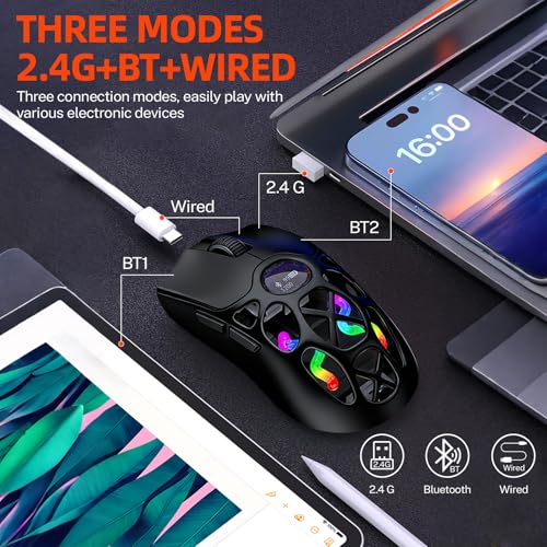 Ratón inalámbrico para juegos con 7 botones programables y triple conexión USB-C para PC 3