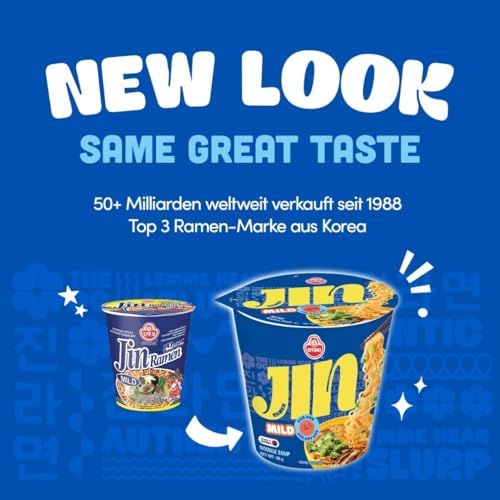 Image of OTOKI Jin Ramen Korean Style Instant Cup Noodles Mild Flavor 65g Each, Pack of 2 Combo | Veg & Authentic Korean Ramen Noodle | The Product of Korea